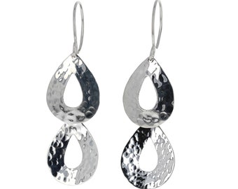 Sterling Silver, Artisan Drop Earrings, 1.5 Inches, Hammered Dangles, 925