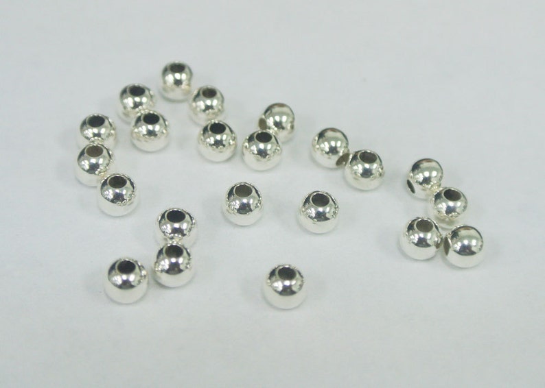 50 Sterling Silver 4mm Round Seamless Smooth Beads 4mm Sterling Silver Beads, Polished Round, Small .925 Sterling Silver Beads image 2