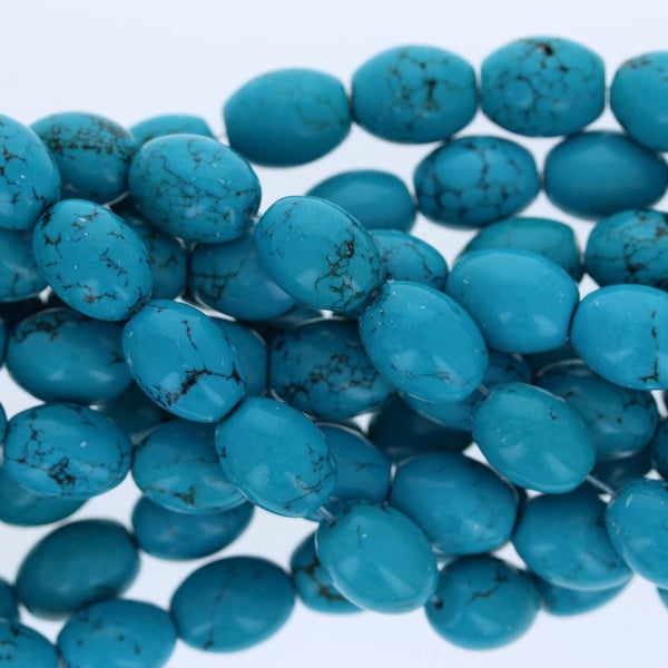 Oblong Turquoise beads, 15x11mm Oval Beads, 1 Strand (16"),  Magnesite Ball beads, Howlite Turquoise, Wholesale beads, A+ Quality Turquoise