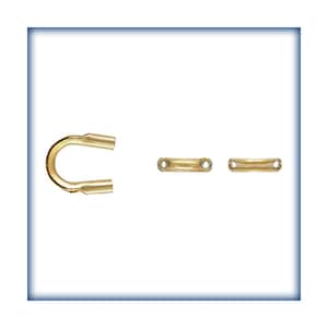 May include: Three gold-coloured metal jewellery findings. One is a U-shaped loop with two holes. The other two are straight pieces with two holes each.