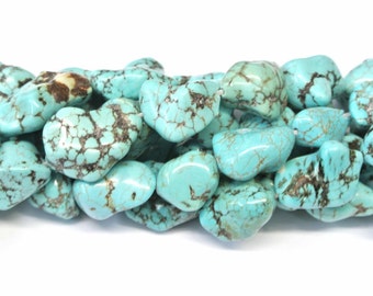 Turquoise Nuggets, Magnesite Turquoise Nugget Beads, 1 Strand (16"), 16mm, Howlite Turquoise Bubble Gum Beads, Wholesale Beads, Nuggets