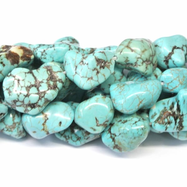 Turquoise Nuggets, Magnesite Turquoise Nugget Beads, 1 Strand (16"), 16mm, Howlite Turquoise Bubble Gum Beads, Wholesale Beads, Nuggets