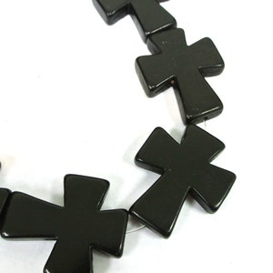 Black Cross Beads, Large Crosses, 35x30mm Magnesite Crosses, Howlite Crosses, 16 Strand, 11 PCS, Cross Jewelry, Wholesale Beads image 1