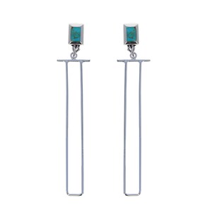 Modern Turquoise Rectangle Earrings Made of Genuine Arizona Turquoise and Sterling Silver 925 Purity, Simple and Chic Design
