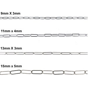 1 foot - Paperclip Chain, All Different Widths and Sizes, Genuine .925 Sterling silver, Flattened Rectangle Link, Chain by the Foot, Wholesa