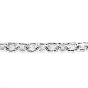 Braided Cable Chain1ft, Pattern Plated Chain by the foot - 9x7mm Rhodium/Silver  Plated Twisted Oval Cable Chain, Wholesale, 7030X