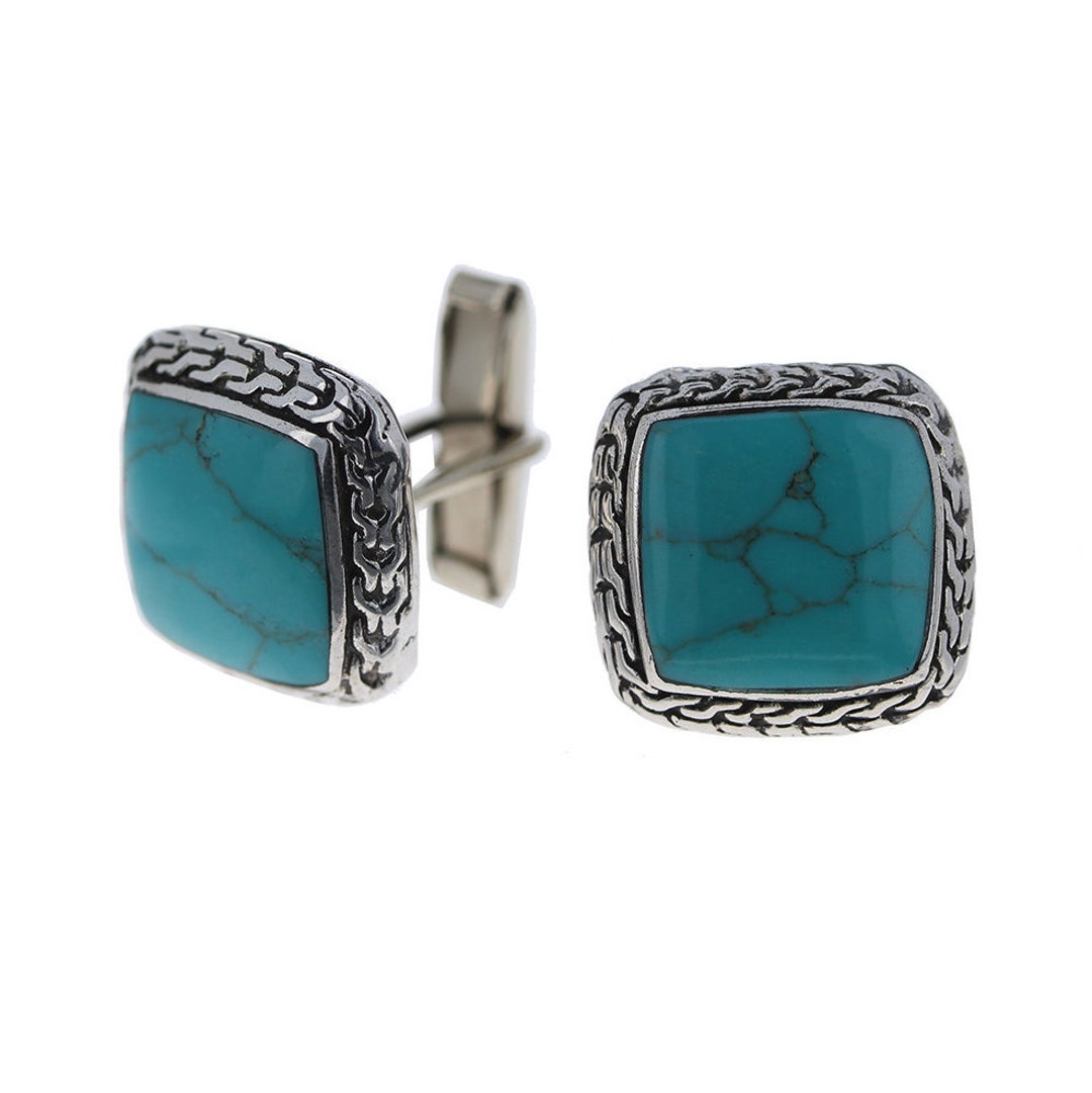 925 Sterling Silver, Mens Turquoise Cuff Links, 20mm