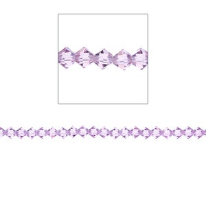 4mm Crystal Bicone Beads, 100 pieces, Light Amethyst, Genuine Swarovski Crystal Beads, #5301 or #5328 Cone Shaped Crystals, Wholesale Lots