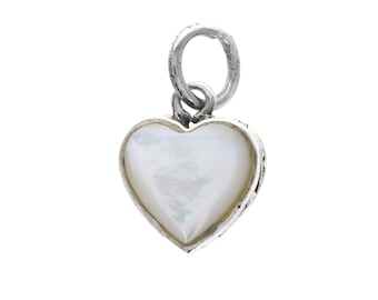 Sterling Silver Heart Charm Pendant -10mm Heart Charm For Charm Bracelet or Necklace -Mother Of Pearl , Onyx or Lapis, Heart Charm
