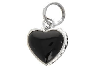 Sterling Silver Heart Charm Pendant -10mm Heart Charm For Charm Bracelet or Necklace -Mother Of Pearl , Onyx or Lapis, Heart Charm