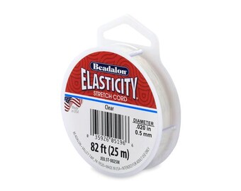 Beadalon Elastic Cord,  Stretch Cord for making bracelets, Stretchy String, 0.5 mm, 82 FT, Clear Elastic Stretchy String, Stretch String