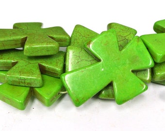 1 STRAND - Green Cross Beads, Large Crosses, 50x40mm Magnesite Crosses, Howlite Crosses, 16" Strand, 8 PCS, Cross Jewelry, Wholesale Beads