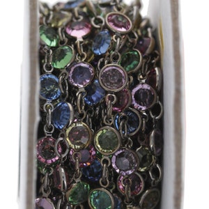 1ft- Swarovski Crystal, Rosary Style Chain, Multicolor, Linked Crystal Chain, Gunmetal Chain with Rainbow Crystals, Chain by the foot