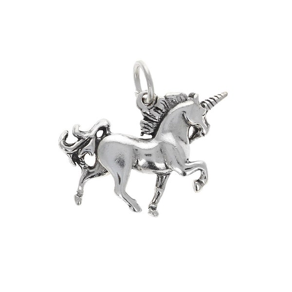 Sterling Silver, Unicorn Charm, Antiqued Silver, Open Jump ring attached, 925, Gold Unicorn Charm, Full Body Unicorn, 15mm x 20mm, CH8126