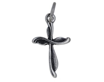 Argento sterling, Ciondolo a croce piccolo ricciolo, Ciondolo a croce piccolo, Ciondolo religioso, Anello di salto aperto, Design a ricciolo anticato, CH203