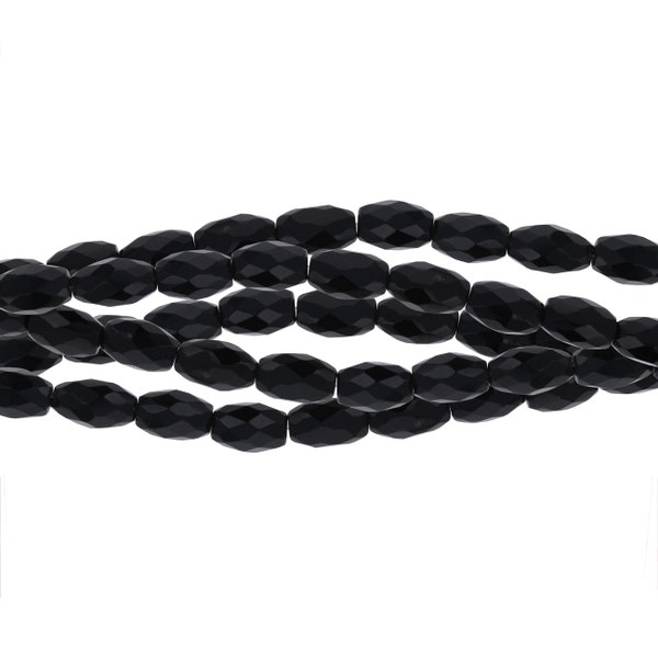 9mm Black Onyx Faceted Oval Beads, 1 Strand of Genuine Onyx Stone Beads, Approx 40 Beads per Strand, Genuine Stone Beads, Wholesale Onyx