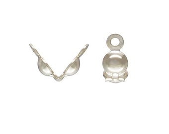 6 Pieces - Silver Clam Shell Bead Tips, Necklace End Tips, .036" Hole, Wholesale Findings, 925 Sterling Silver Findings, SS181