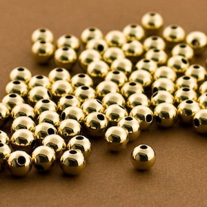 Yellow Gold Filled Beads, 1/20 14K Gold Filled, Round, Real Gold Filled,  3mm, Hole: 1.1~1.2mm