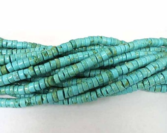 Heshi Turquoise beads, Rondelle 6mm Turquoise Beads, 1 Strand (16"), GENUINE Turquoise, Wholesale beads, Heshi Rondelle