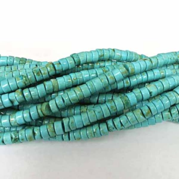 Heshi Turquoise beads, Rondelle 5mm Turquoise Beads, 1 Strand (16"), GENUINE Turquoise, Wholesale beads, Heshi Rondelle 4.5mm to 5mm