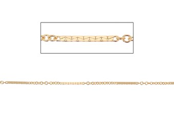14kt Gold Filled Cable and Bar Chain, 1 foot or 5 feet Options, Dapped Flat Bar Chain, Permanent Jewelry, Forever Bracelets