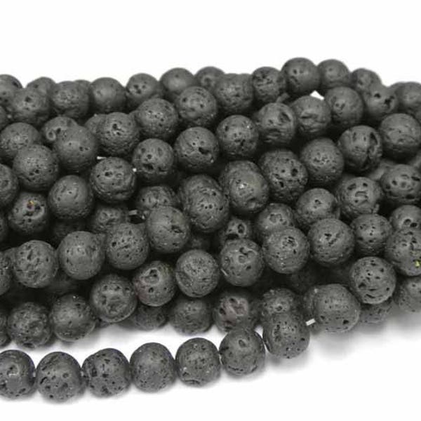 8mm Round Lava Beads, Volcanic Lava Beads, 1 Strand (16"), Round Black Beads, Mala Beads,