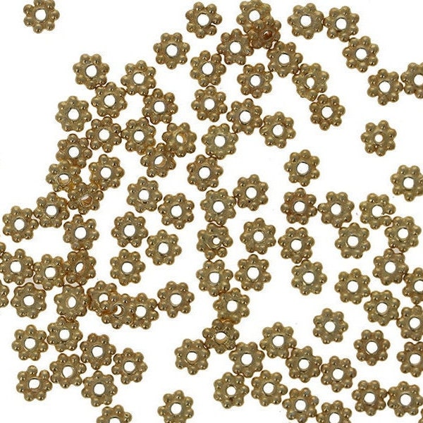 100pc, Gold 4mm Daisy Beads, 4mm Sterling Silver Beads, Silver Spacer Beads, Bali Style Beads, 4mm Beads, Shiny .925 Beads, Vermeil