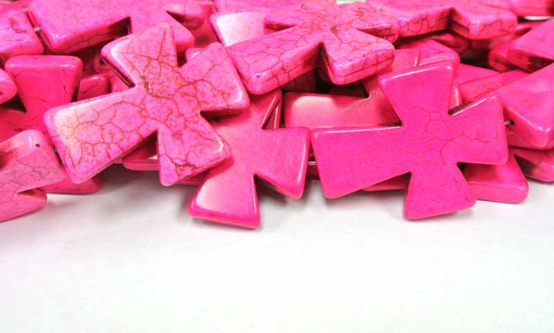 BIG SALE Pink Cross Beads, Large Crosses, 50x40mm Magnesite Crosses ...