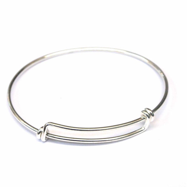 Sterling Silver Adjustable Bangle Bracelet, .925, Silver Add a Charm Bracelet, Expandable Charm Bangle, Wire, Wholesale. 7.5"-9.5"