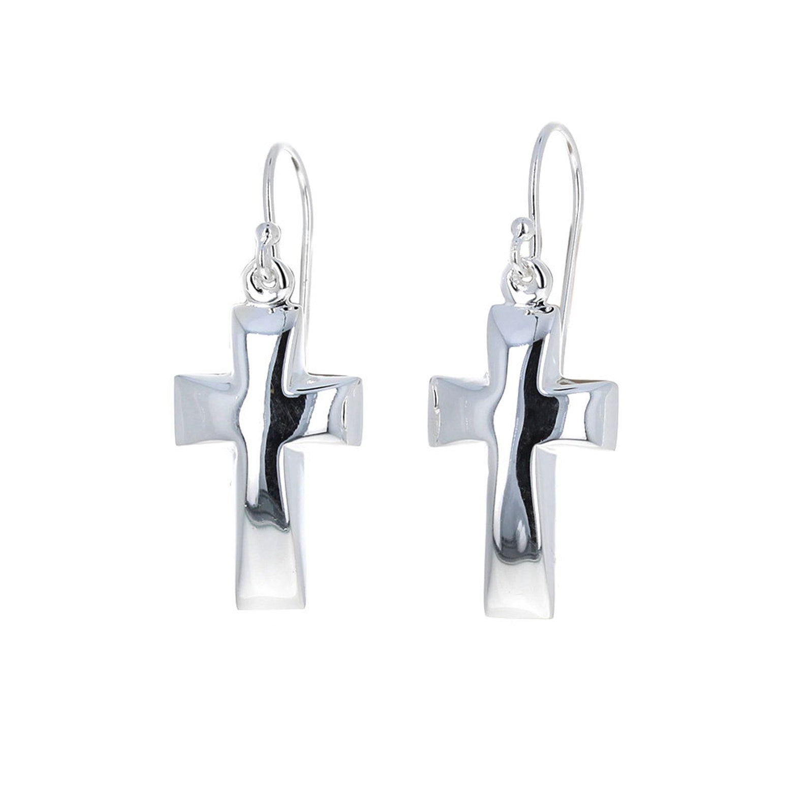 Sterling Silver Dangle Cross Earrings High Polished Dangle | Etsy