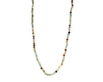 36" Amazonite Stone Bead Necklace, 6mm Stone Rondelles, Long Beaded Necklace With Faceted Rondelle Stones