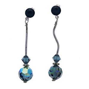 Swarovski Round Earrings, 1pr, Bead, Earrings, 8mm, Montana Blue AB, Sterling Silver, Vintage Swarovski Cubes, Wholesale