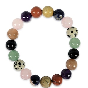 Multicolor Stretch Bracelet, Assorted Semi precious stone elastic bracelet, Healing stones. 7.5 inch bracelet, polished 10mm beads