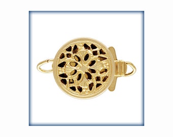Gold Filled Filigree RoundClasp with 1 ring, 4 SETS, 1 ROW Clasp for Pearl Necklace, 14 Karat Gold Filled Clasps,Wholesale Gold Filled Clasp
