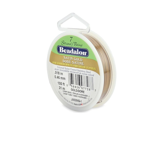 Beadalon 7 Strand Beading Wire, .018, 100ft Satin Gold Beading Wire,  Beading String Beadalon 100ft (31m), .018in (0.46mm), 718100SATG