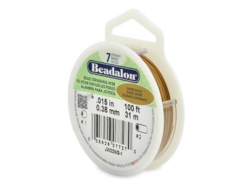 Beadalon 7 Strand Beading Wire, .015, 100ft Satin Gold Beading Wire, Beading String Beadalon 100ft (31m), .015in (0.38mm), 715100SATG