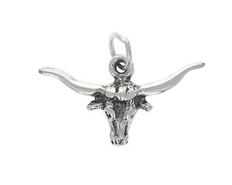 Sterling Silver Charm, Longhorn Charm, .925 Steer Head, School Mascots, Western Charms, Genuine Silver, 23mm, 925, Gold Longhorn, CH1005