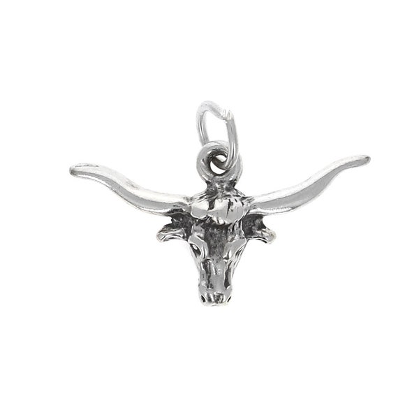 Sterling Silver Charm, Longhorn Charm, .925 Steer Head, School Mascots, Western Charms, Genuine Silver, 23mm, 925, Gold Longhorn, CH1005