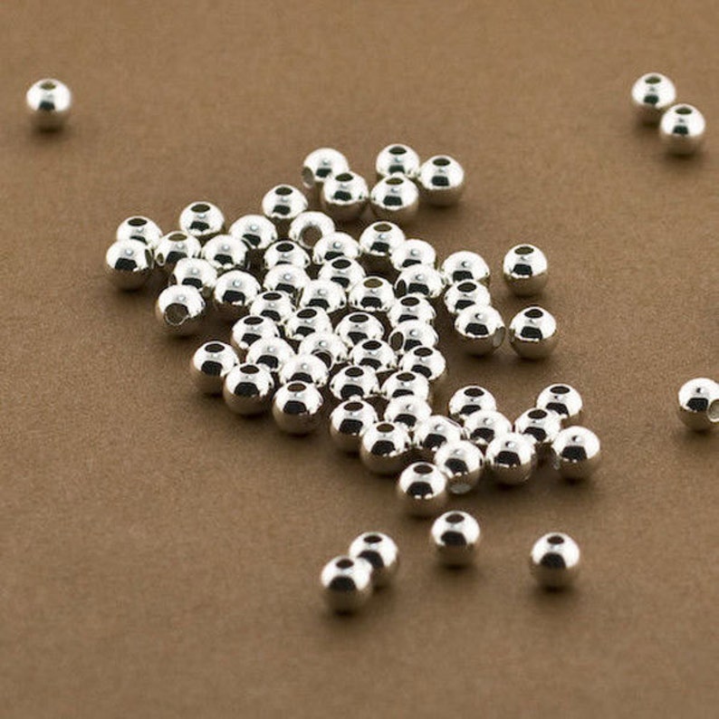 50 Sterling Silver 4mm Round Seamless Smooth Beads 4mm Sterling Silver Beads, Polished Round, Small .925 Sterling Silver Beads image 1