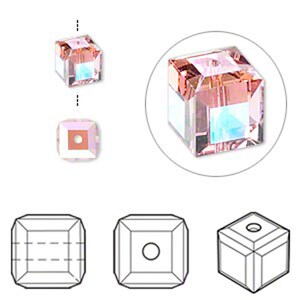 5601 Swarovski Cube Bead - 6 mm - Light rose AB - 10 PCS - Vintage swarovski Cube - Wholesale Pricing - Lowest Pricing, Ships From US fast !