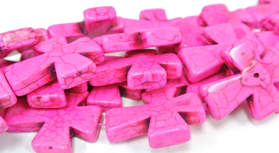 Pink Cross Beads, Large Crosses, 35x30mm Magnesite Crosses, Pink ...