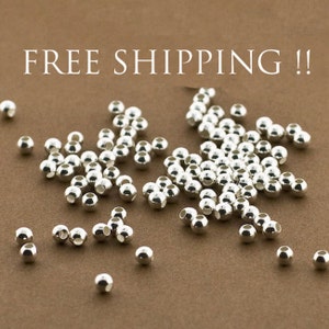 50 Sterling Silver 3mm Round Seamless Smooth Beads, Genuine .925 Silver Round, Plain Beads, for Stringing. 1.2mm hole