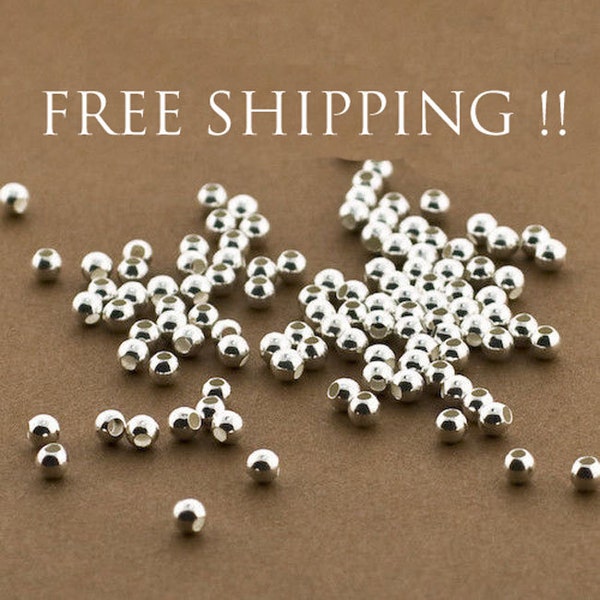 200pcs - Sterling Silver 3mm Round Seamless Smooth Beads. 0.9mm Small Hole, Round Plain Smooth Beads, Solid .925 Silver. Italian Spacers