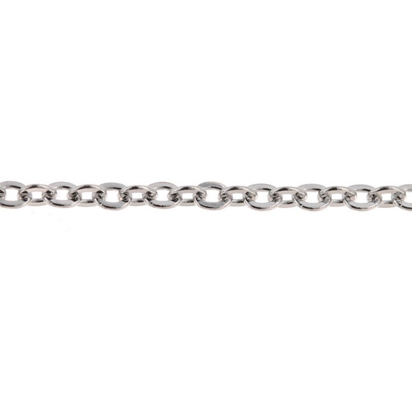 Rhodium Plated Flat Cable Chain, Base Metal Chain, Thin, Dainty, Brass with Rhodium Plating 1 ft - 1.5x2mm RP1322F