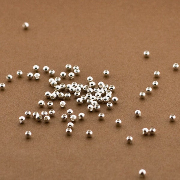 2mm Sterling Silver Beads, 100PCS,  Sterling Silver 2mm Round Seamless Smooth Beads - Silver 2mm Beads