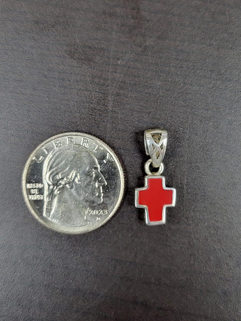 Sterling Silver ,Red Onyx, Mother of Pearl or Purple Stone cross with filigree for charm bracelet or necklace, Small Cross , Sterling Silver Bild 5