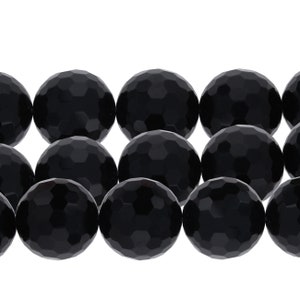 20mm Black Onyx Faceted Round Beads, 1 Strand of Genuine Onyx Stone Beads, Approx 20 Beads per Strand, Genuine Stone Beads, Wholesale Onyx