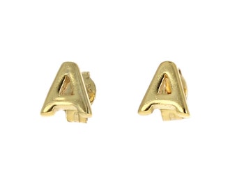 Gold Initial Earrings, Vermeil Initial Studs, Complete Alphabet, 6mm, Polished, .925 Sterling Silver