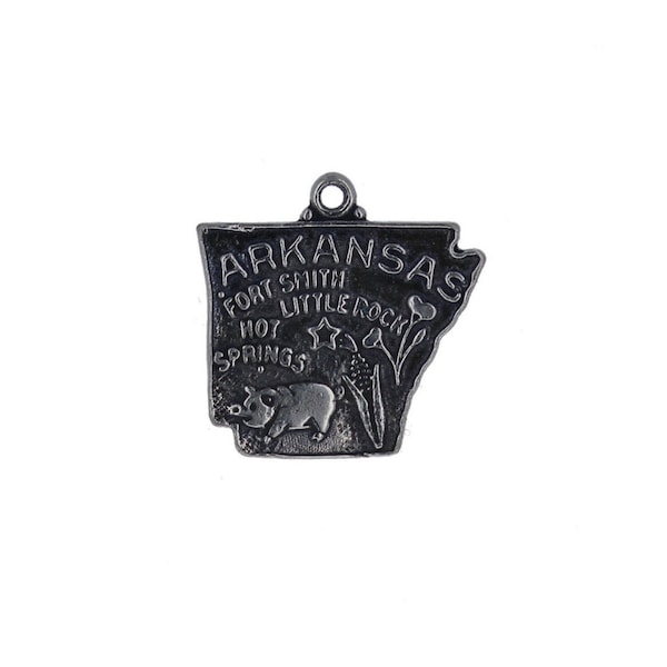 Sterling Silver, Arkansas State Map Charm, Antiqued Silver Charm, Arkansas State, Fort Smith, Little Rock, Hot Springs, CHARKANSAS, 20mm