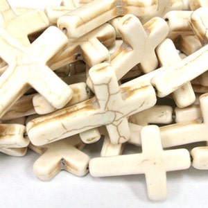 Stone Cross Beads, White Cross Beads, Magnesite Beads, Howlite White Cross,25x18, Beige Beads, Cream Crosses, Cross Beads, Wholesale Beads
